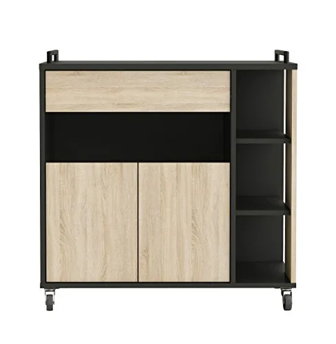 hot-stock DESSERTE M-O 2P 4N 1TAB INDUS, Bois, Chene Brut/Noir, 80x40x76,5 cm