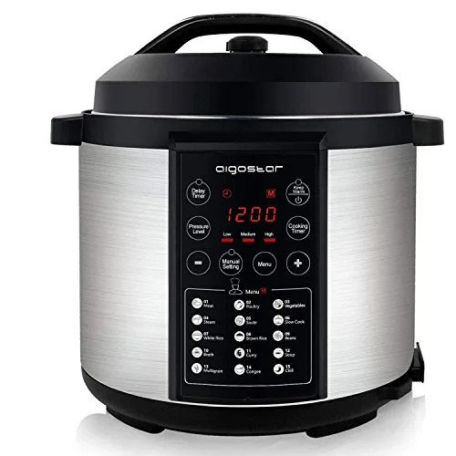Aigostar Mi 30IAU – Autocuiseur avec 15 fonctions programmables sur écran LED, 6 litres, 1000 W. 3 niveaux de pression…