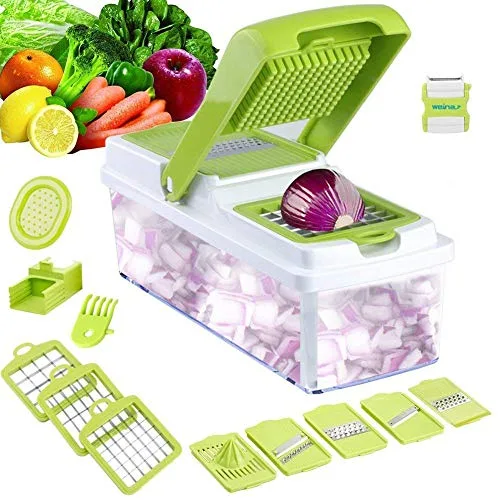 Mandoline 11 en 1 Multifonction Professionnelle Couper les Legumes Fruit Citron Vert 7 Lames Différentes Couteau en…
