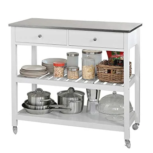 SoBuy Desserte Roulante Chariot de Cuisine de 2 étages avec Grand Plan de Travail en Acier INOX, 100 x 45 x 92 cm FKW47…