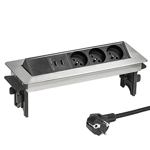 Elbe Inno Prise encastrable Plan de Travail en Acier INOX 3 Prises 2 USB Norme française Bloc Prise escamotable Prise…