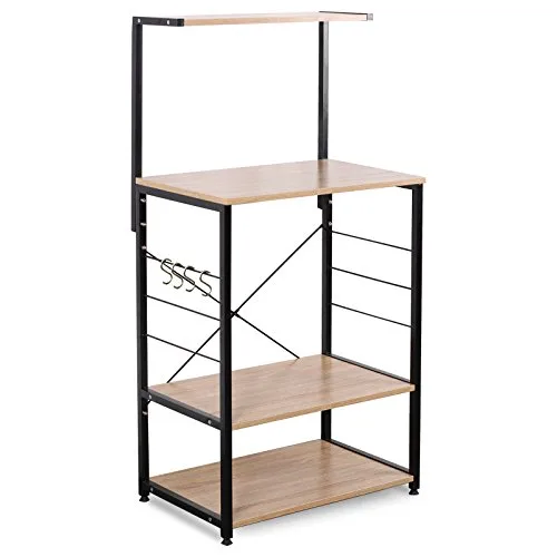 WOLTU Étagère Micro Onde Tablette Le Stockage,60x40x123cm Noir + Chêne Clair RGB9285hei-c