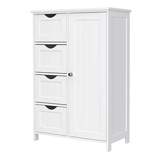VASAGLE Meuble Salle de Bain Rangement, Armoire Gain de Place, Commode, avec 4 Tiroirs, Placard avec Porte, Étagère…
