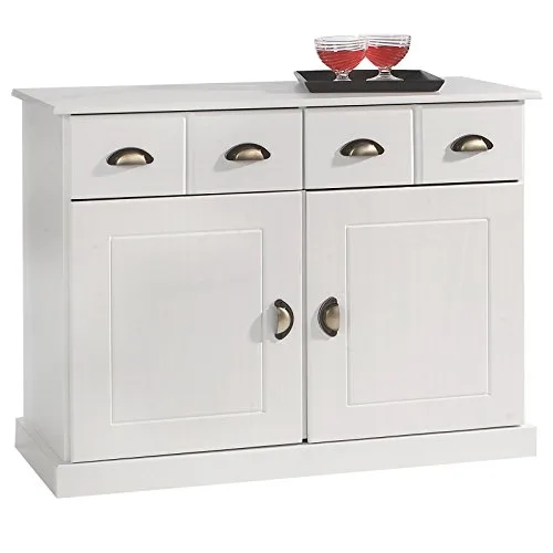 IDIMEX Buffet Paris Commode bahut vaisselier avec 2 Portes battantes et 2 tiroirs pin Massif lasuré Blanc
