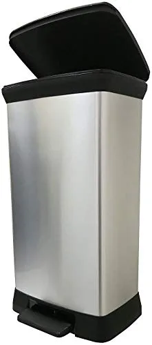 CURVER Poubelle Rectangulaire à pédale Decobin 50L – Fermeture Douce – Aspect Métal – Pour Cuisine, Bureau, Salle de…