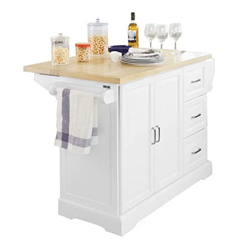 SoBuy FKW41-WN Desserte sur roulettes Meuble de Cuisine de Service Roulant en Bois – Plans de Travail Rabattables…