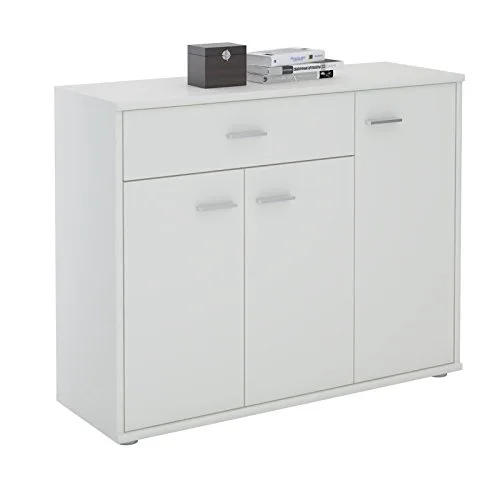IDIMEX Buffet Coraline, Commode Meuble de Rangement avec 1 tiroir et 3 Portes, en mélaminé Blanc Mat