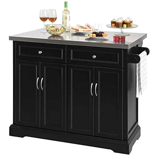 SoBuy® FKW71-Sch Desserte sur roulettes Meuble de Cuisine de Service Roulant en Bois avec Plans de Travail Rabattable en…
