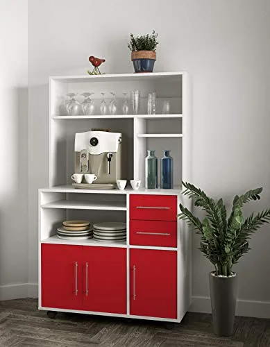 TemaHome 8036X2179A80 Desserte Micro-Ondes Haute Bois Blanc/Rouge 89 x 153 x 40 cm