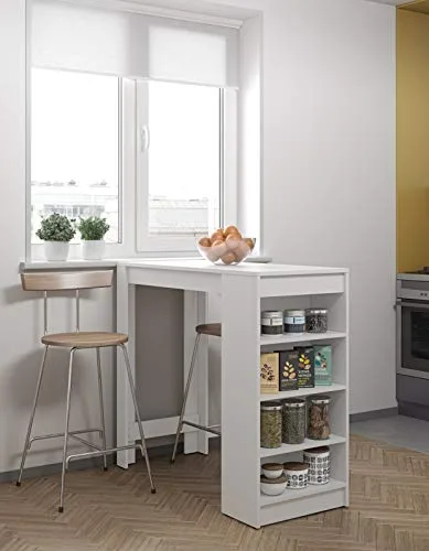 Temahome Aravis Table Bar Avec Rangements, Panneaux de Particules Mélaminés, Blanc, 115 X 50 X 102,7 cm (LxPxA)
