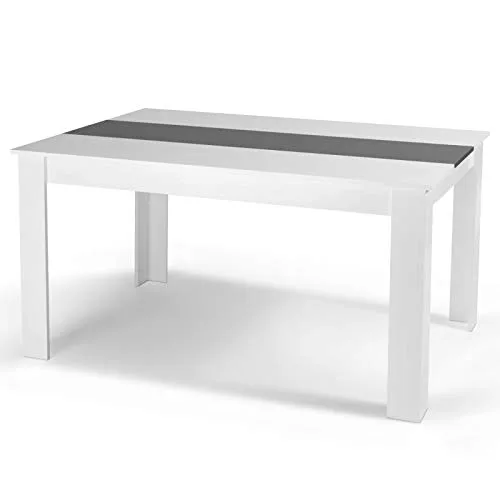 IDMarket – Table à Manger Georgia 6 Personnes Blanche et Grise 140 x 90 cm