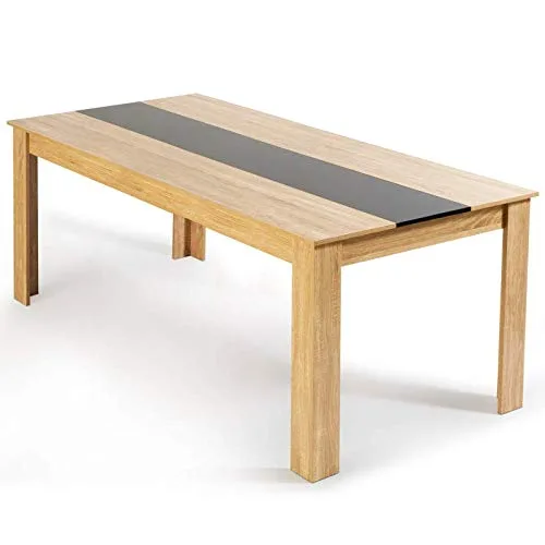 IDMarket – Table à Manger Georgia 8 Personnes Imitation hêtre et Noire 160 x 90 cm