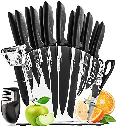 HomeHero Ensemble de Couteaux de Cuisine avec Bloc et Aiguiseur – Set Couteau Cuisine Professionnel en Acier Inoxydable…