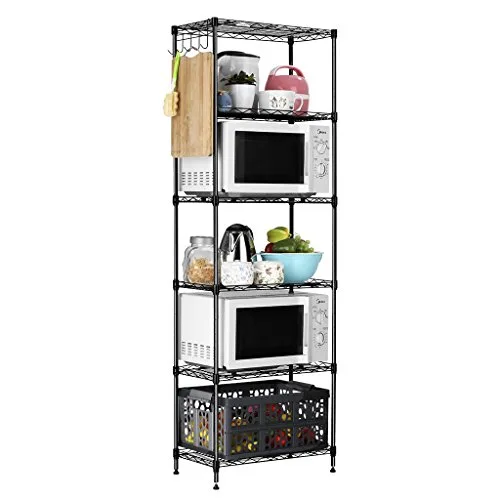 LANGRIA Etagère de Rangement en Métal avec 6 Tablettes, Pieds Réglables, Stockage d’Appoint dans la Cuisine, Chambre…