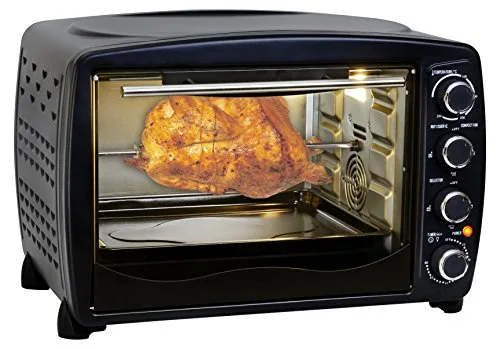 Team Kalorik Four 40 Litres avec Pince, Plateau, Grille et Broche Rotative (100-250°C), 1500 W, Métal/Verre, Noir, TKG…