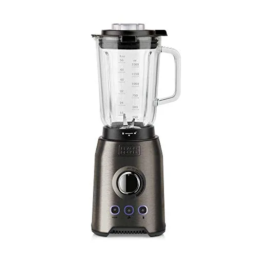 BLACK+DECKER BXJB1200E – Blender mixeur 1200W, bol en verre de 1.5L, 3 programmes + vitesses réglables, 6 lames en acier…