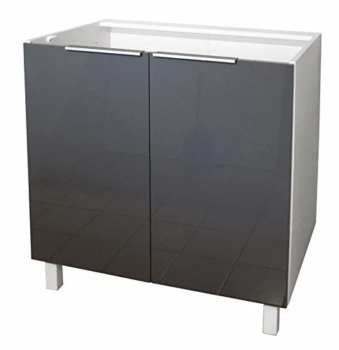 Berlioz Creations CP8BG Meuble Bas de Cuisine avec 2 Portes Gris Haute Brillance 80 x 52 x 83 cm, Fabrication 100…