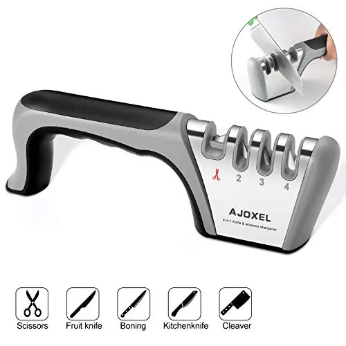 AJOXEL Aiguiseur Couteaux Professionnel , 4-en-1 Aiguiseur de Cuisine Affuteur Couteau et Ciseaux , Knife Sharpener avec…