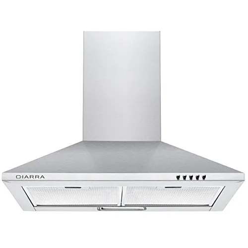 CIARRA CBCS6201 Hottes Aspirantes 60cm 370m³/h Class A- Evacuation ou Recyclage – Filtres à Charbon Inclus – 3 Niveaux…
