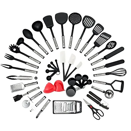 NEXGADGET 42 Pièces Kit Ustensiles de Cuisine en Acier Inoxydable, Set d’Ustensiles de Cusine en Silicone, Lot d…