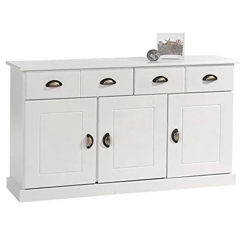 IDIMEX Buffet Paris Commode bahut vaisselier avec 3 Portes battantes et 2 tiroirs pin Massif lasuré Blanc